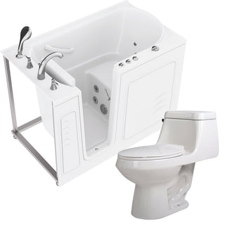 ANZZI Series 30 in. x 53 in. Left Drain Quick Fill Walk-In Whirlpool Tub with Fast Drain in White and Soft Close Toilet