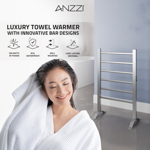 Naple Series 6-Bar Aluminum Wall Mounted/Free Standing Electric Towel Warmer Rack with Leg Attachment in Matte Finish