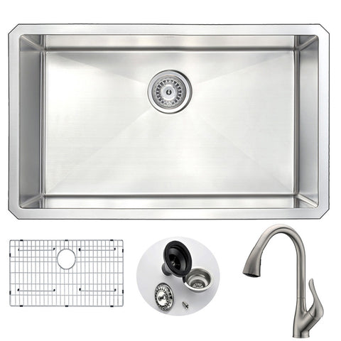 KAZ3018-031B - ANZZI VANGUARD Undermount 30 in. Single Bowl Kitchen Sink with Accent Faucet in Brushed Nickel