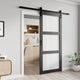 ANZZI Sonora Series 36 in. x 84 in. Dark Gray MDF Interior Sliding Barn Door with Frosted Glass and Hardware Kit in Matte Black