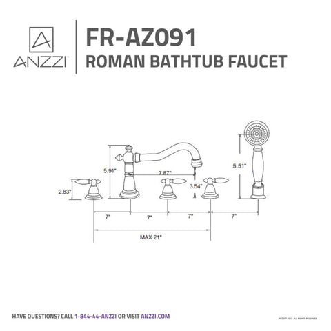 ANZZI Patriarch 2-Handle Deck-Mount Roman Tub Faucet with Handheld Sprayer