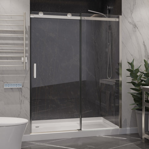 SD-FRLS05701BN - ANZZI Rhodes Series 48 in. x 76 in. Frameless Sliding Shower Door with Handle in Brushed Nickel