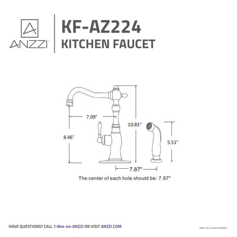 KF-AZ224BN - Highland Single-Handle Standard Kitchen Faucet with Side Sprayer in Brushed Nickel