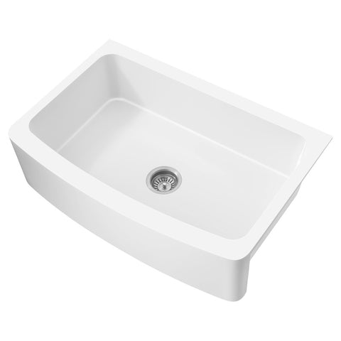 ANZZI Mesa Series Farmhouse Solid Surface 33 in. 0-Hole Single Bowl Kitchen Sink with 1 Strainer