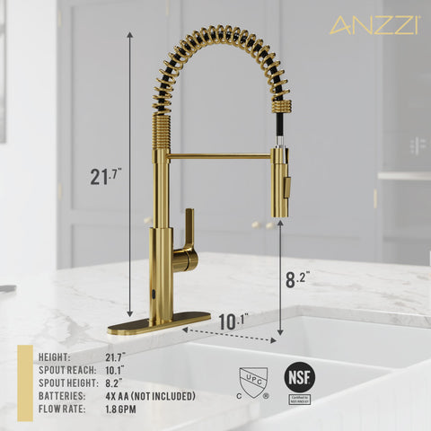 ANZZI Ola Hands Free Touchless 1-Handle Pull-Down Sprayer Kitchen Faucet with Motion Sense and Fan Sprayer