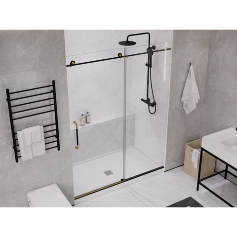 SD-AZ13-02MBBG - ANZZI Madam Series 76-in. x 60-in. Frameless Sliding Shower Door in Matte Black and Brushed Gold