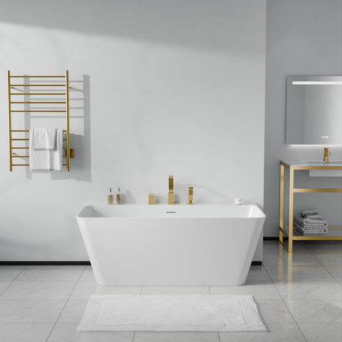 Vault Series 59 in. x 30 in. Flat Bottom Acrylic Freestanding Soaking Bathtub with Center Drain and Faucet
