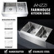 ANZZI Elysian Farmhouse Stainless Steel 33 in. 0-Hole 60/40 Double Bowl Kitchen Sink in Brushed Satin