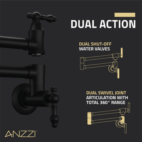 ANZZI Marca 360-Degree 24" Wall Mounted Pot Filler with Dual Swivel