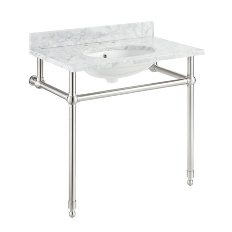 CS-FGC004-BN - ANZZI Verona 34.5 in. Console Sink in Brushed Nickel with Carrara White Counter Top