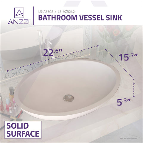 ANZZI 1-Piece Solid Surface Vessel Sink with Pop Up Drain in Matte White