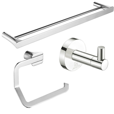 AC-AZSET3-CH - ANZZI ANZZI 3-Piece Chrome Bathroom Accessories Set - Hand Towel Holder - Toilet Paper Holder - Towel Holder