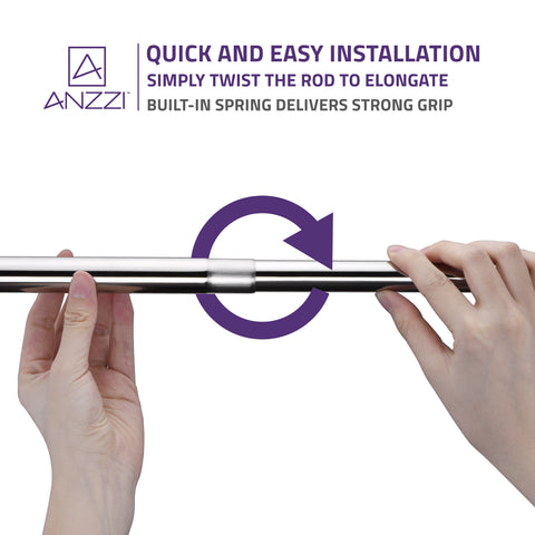 ANZZI Heavy Duty Adjustable Tension Rod (33" to 55" Range), No Drilling Required, Anti-Slip Rubber Ends, Stainless Steel Hooks Included