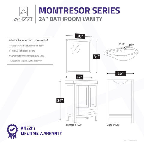 ANZZI Montresor 24 in. W x 34 in. H Bathroom Vanity Set