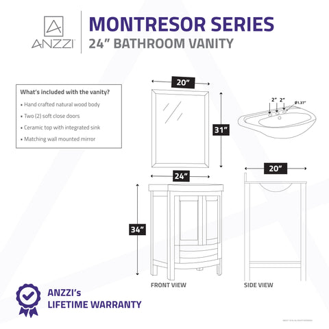 Montresor 24 in. W x 34 in. H Bathroom Vanity Set in Rich Walnut