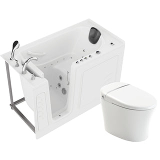 ANZZI Series 30 in. x 60 in. Left Drain Quick Fill Walk-In Whirlpool and Air Tub with Fast Drain and Smart Bidet Toilet