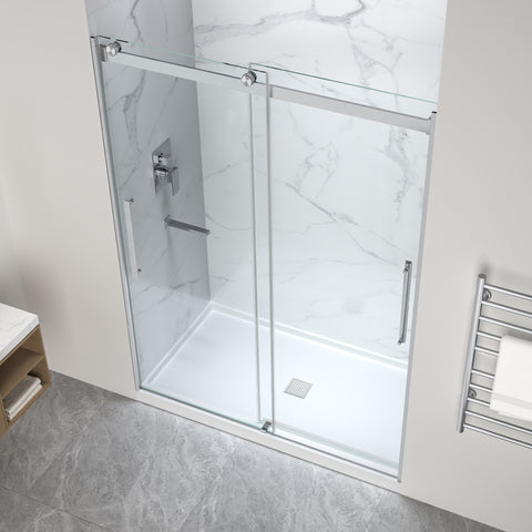 Stellar Series Sliding Frameless Shower Door  with Alcove Shower Base