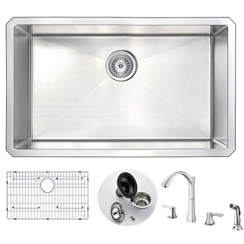 KAZ3018-032B - ANZZI VANGUARD Undermount Stainless Steel 30 in. 0-Hole Kitchen Sink and Faucet Set with Soave Faucet in Brushed Nickel