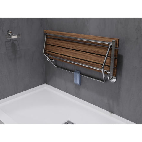 SSP-SS-D-CH - SteamSpa Two Person 35 in. Teak Wood Wall Mounted Folder Shower Seat in Chrome Trim