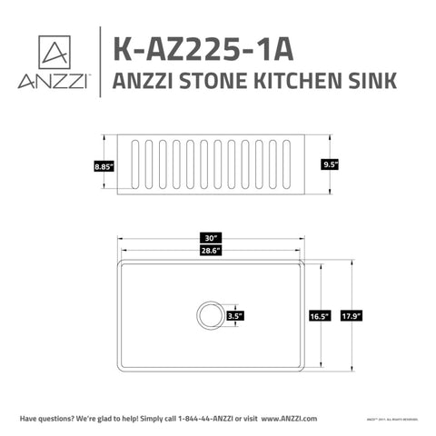 ANZZI Roine Farmhouse Reversible Apron Front Solid Surface 30 in. Single Basin Kitchen Sink