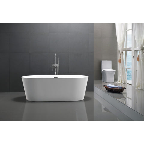 ANZZI Chand 59 in. Acrylic Flatbottom Freestanding Bathtub in White