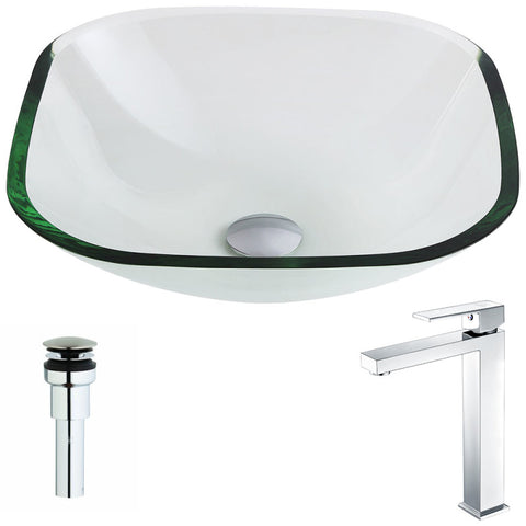 LSAZ074-096 - ANZZI Cadenza Series Deco-Glass Vessel Sink in Lustrous Clear with Enti Faucet in Chrome