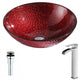 LSAZ080-097B - ANZZI Rhythm Series Deco-Glass Vessel Sink in Lustrous Red with Key Faucet in Brushed Nickel