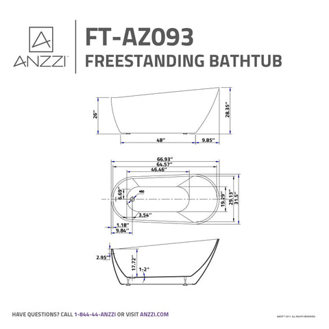 ANZZI 5.58 ft. Freestanding Bathtub in White