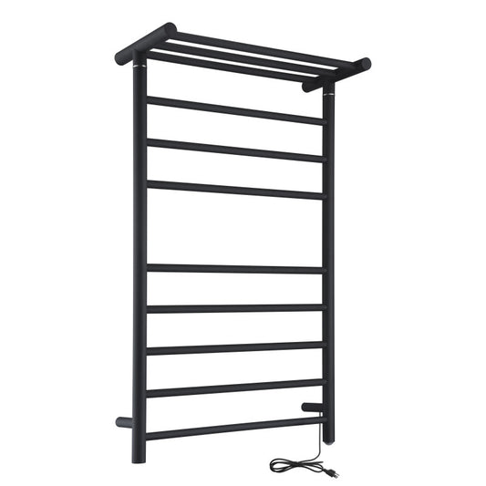 TW-AZ012MBK - ANZZI Eve Series 8-Bar Wall Mounted Electric Plug-In Bathroom Towel Warmer Rack in Brushed Matte Black Finish Stainless Steel