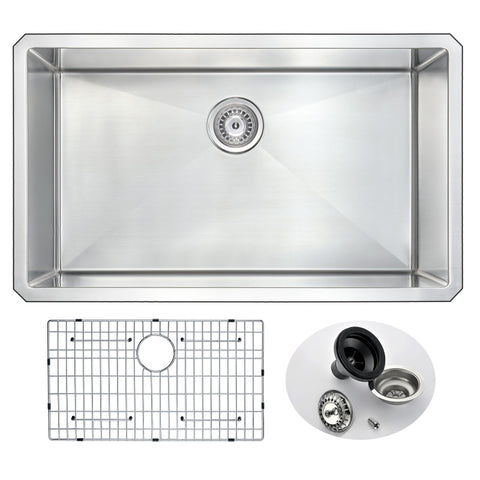 ANZZI VANGUARD Undermount 32 in. Single Bowl Kitchen Sink with Sails Faucet in Brushed Nickel