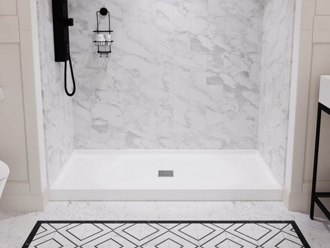 Alexander 60 in. L x 32 in. W Alcove Shower Pan Base with Center Drain in Glossy White Marine Acrylic