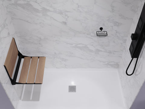 ANZZI Saxon Folding Teak Shower Seat (17" x 17"), 350 lbs Weight Capacity, Natural Teak Wood, ADA Compliant, Robust Wall Mount