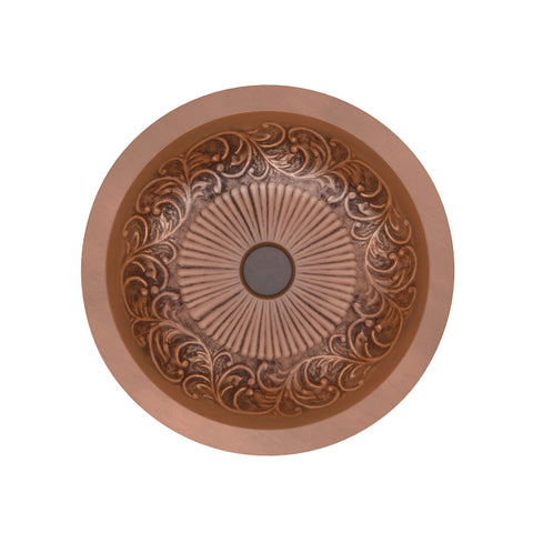 ANZZI Admiral 17 in. Handmade Vessel Sink in Polished Antique Copper with Floral Design Interior