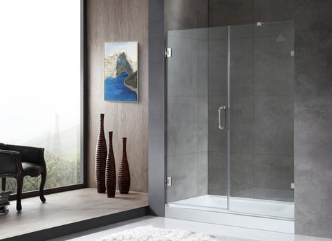 60 in. by 72 in. Frameless Hinged Alcove Shower Door in Polished Chrome with Handle