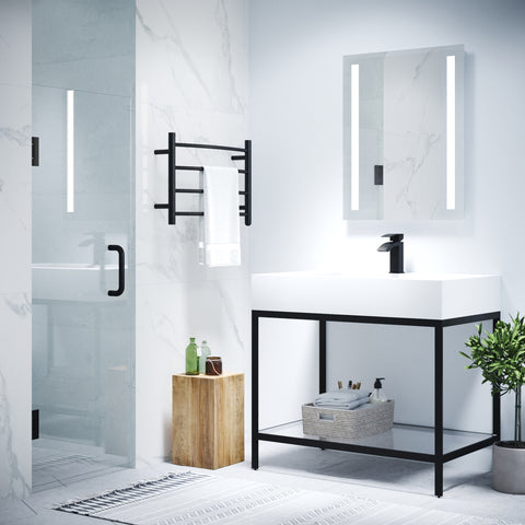 24 in. by 70 in. Frameless Hinged Shower Door in Matte Black with Handle