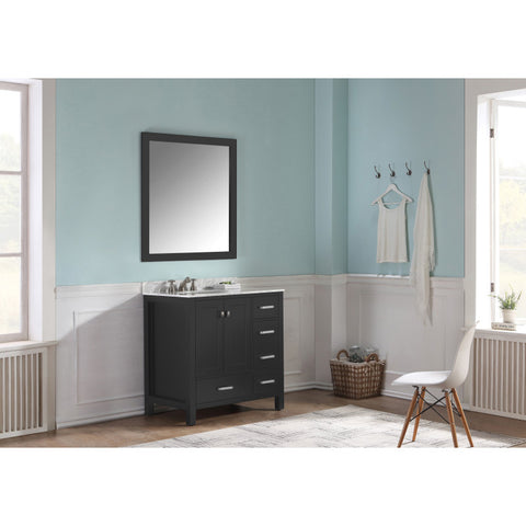 VT-MRCT0036-BK - ANZZI Chateau 36 in. W x 22 in. D Bathroom Bath Vanity Set in Black with Carrara Marble Top with White Sink