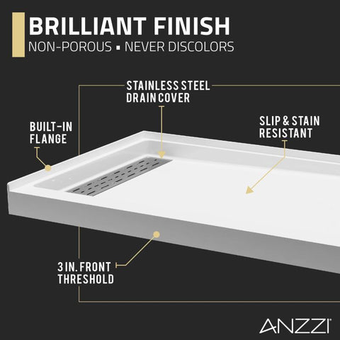 ANZZI Alexander 48 in. x 32 in. Shower Base in White