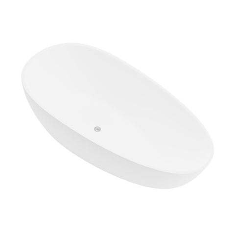 ANZZI Makot 5.6 ft. Man-Made Stone Center Drain Freestanding Bathtub in Matte White