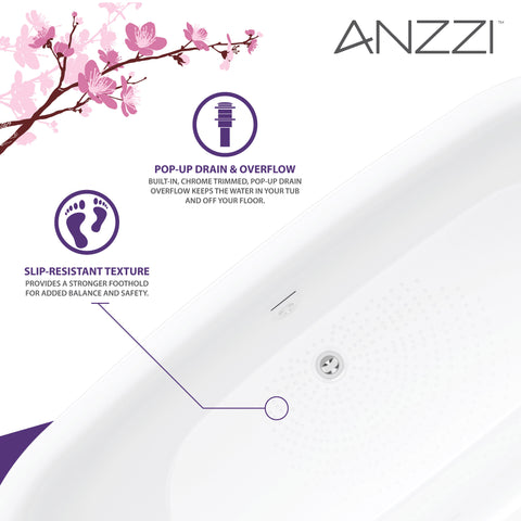 Ami Series 67 in. x 30 in. Flat Bottom Acrylic Freestanding 91 Gallon Soaking Bathtub with Center Drain in Glossy White