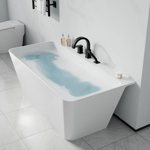 Vault Series 67 in. x 32 in. Flat Bottom Acrylic Freestanding Soaking Bathtub with Center Drain, Matte Black Faucet
