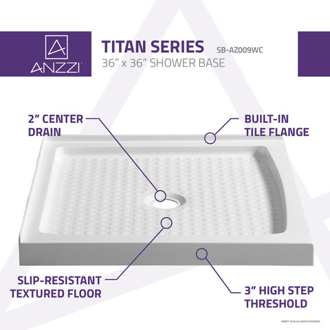 ANZZI Titan Series 36 in. x 36 in. Shower Base in White