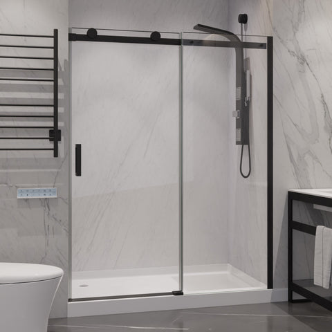 SD-FRLS05702MBR - ANZZI 60 in. x 76 in. Frameless Sliding Shower Door with Handle in Matte Black