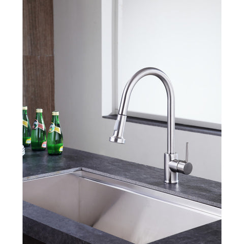 KF-AZ213BN - ANZZI Tycho Single-Handle Pull-Out Sprayer Kitchen Faucet in Brushed Nickel