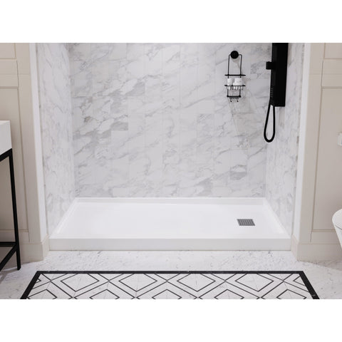 SB-AZ101R - ANZZI Alexander Base Series 60 in. L x 30 in. W Alcove Shower Shower Pan Base with Right Drain in Glossy White Marine Acrylic