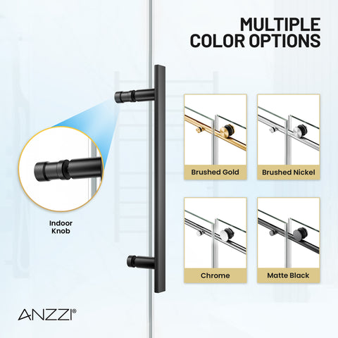 Mountain 48 in Reversible Frameless Sliding Glass Shower Door with Soft-Close System and Matte Black Finish