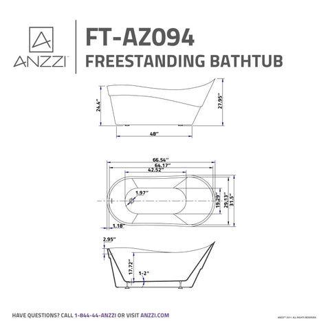 ANZZI 5.58 ft. Freestanding Bathtub in White