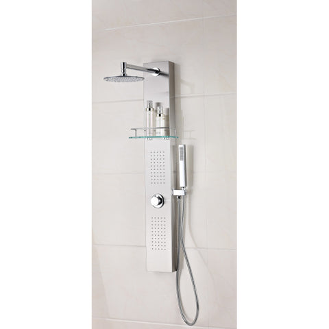 SP-AZ075 - ANZZI Coastal Series 44 in. Full Body Shower Panel System with Heavy Rain Shower and Body Jets and Spray Wand in Brushed Steel