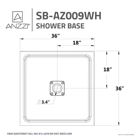 ANZZI Titan Series 36 in. x 36 in. Double Threshold Shower Base in White