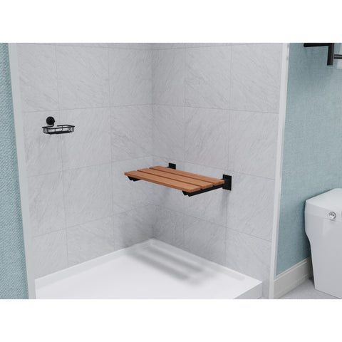 AC-AZ8207MB - ANZZI Rochen 18.7 in. Teak Wall Mounted Folding Shower Seat in Matte Black