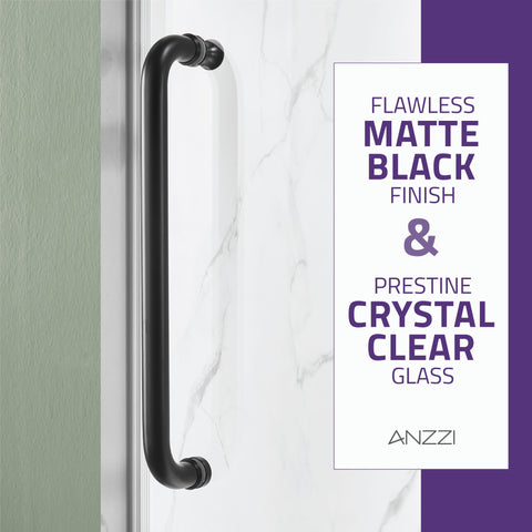 48 in. by 76 in. Frameless Sliding Shower Door in Matte Black with Handle